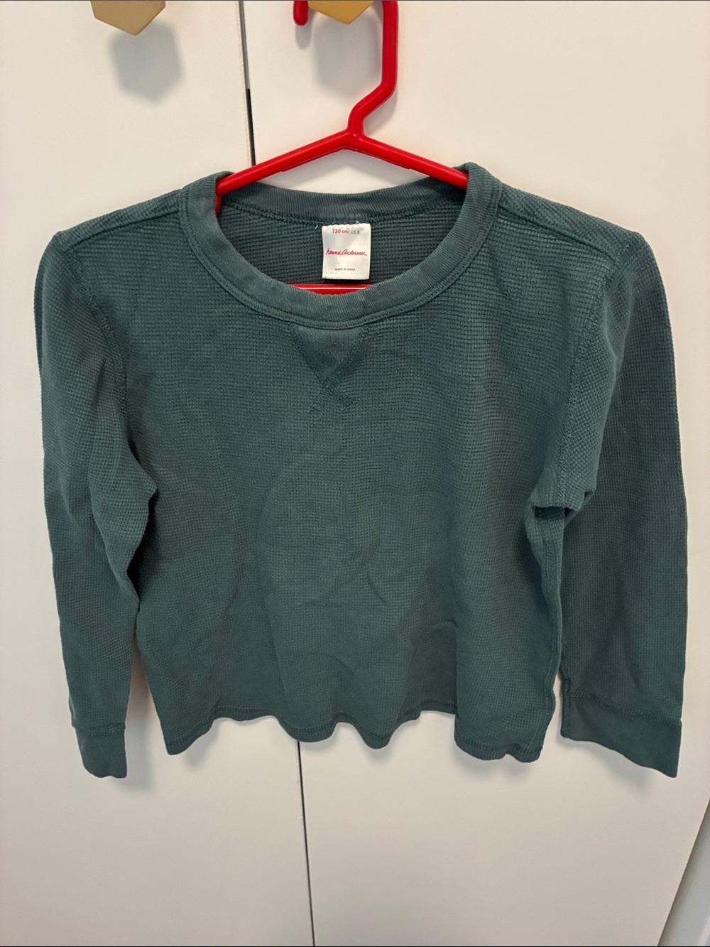 Hanna Andersson Long-Sleeve Waffle Top in Teal/forest green